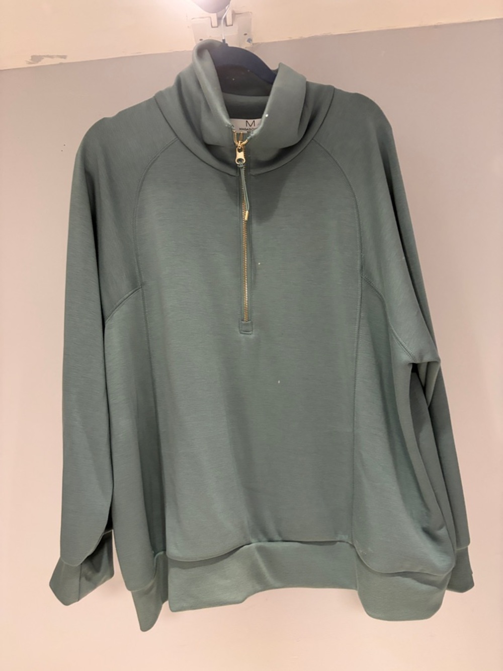 Magaschoni Sage Green Half-Zip Funnel Neck Pullover